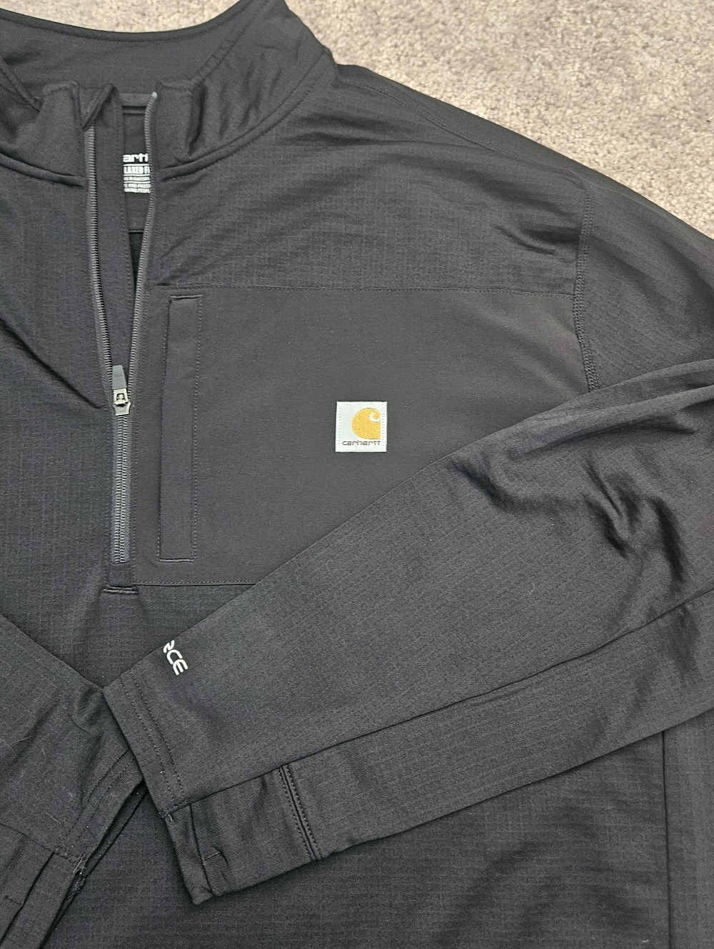 Carhartt TK6423 Men's 4XL Force Relaxed Fit Mock Neck Half-Zip Black Big Tall